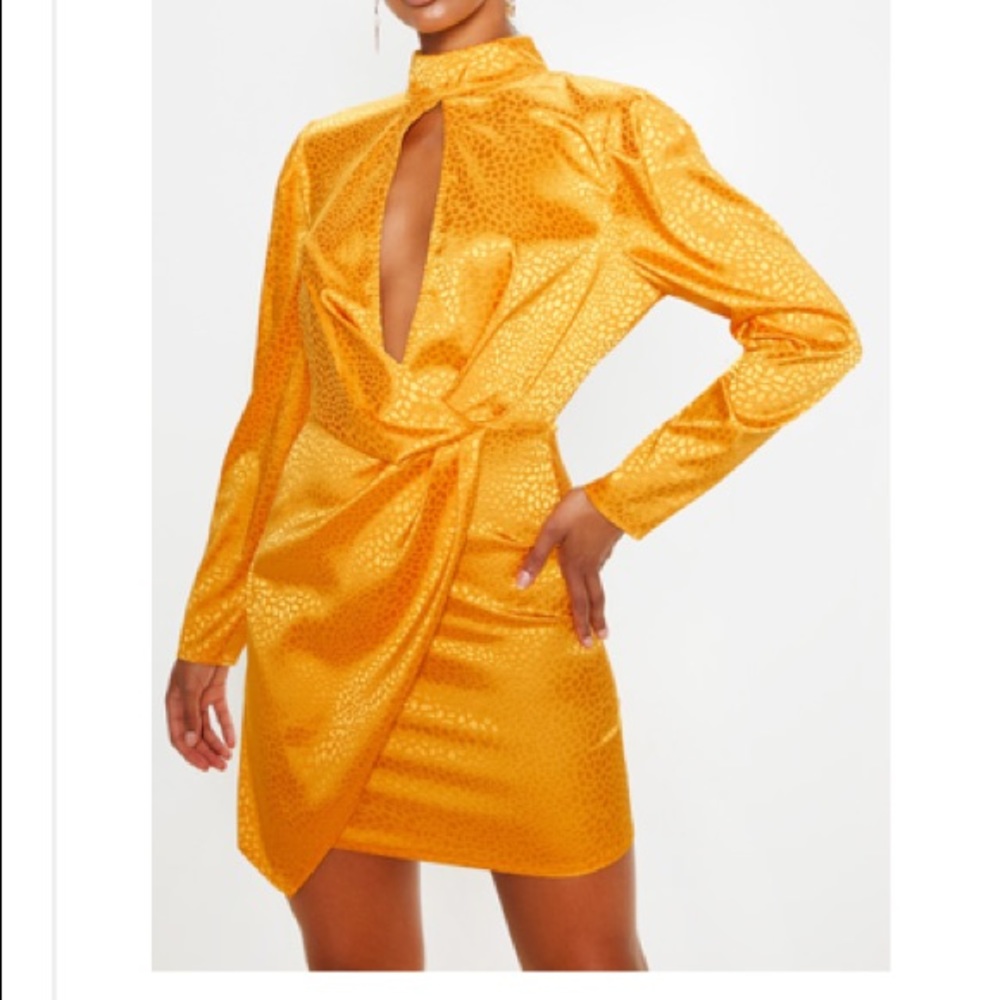 Gold Silky Keyhole Dress